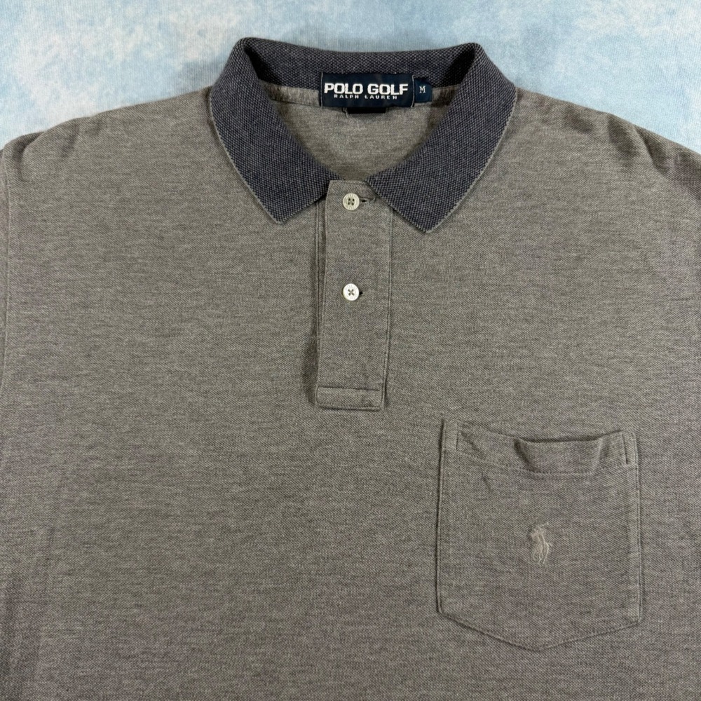 Polo Golf Ralph Lauren Polo Shirt Mens M Grey Excellent Nevis Sleeve Logo Pocket